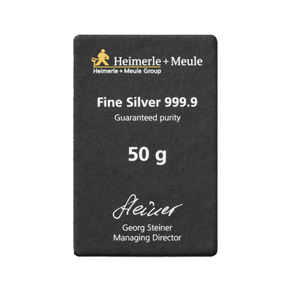50 g Silberbarren 999 von Heimerle + Meule – nachhaltiges Recycling-Feinsilber
