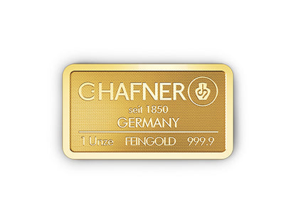 31,1 g Goldbarren (1 Unze) von C.Hafner aus Recyclinggold, LBMA-zertifiziert, in Sicherheitsverpackung