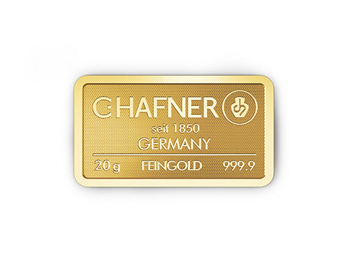 20 g Goldbarren von C.Hafner aus Recyclinggold, LBMA-zertifiziert, im Sicherheitsblister