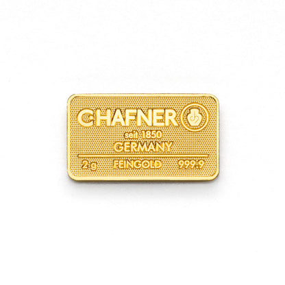 2 g Goldbarren von C.Hafner aus recyceltem Feingold, LBMA-zertifiziert, sicher verpackt im Blister