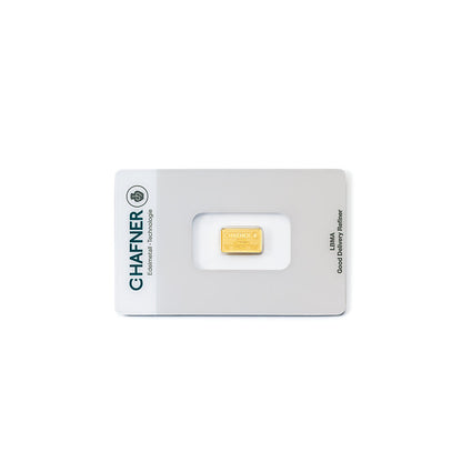2 g Goldbarren von C.Hafner aus recyceltem Feingold, LBMA-zertifiziert, sicher verpackt im Blister