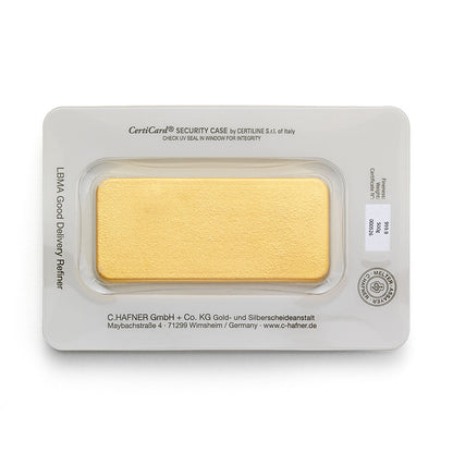 500 g Goldbarren von C.Hafner aus Recyclinggold, LBMA-zertifiziert, mit Seriennummer und Sicherheitsverpackung