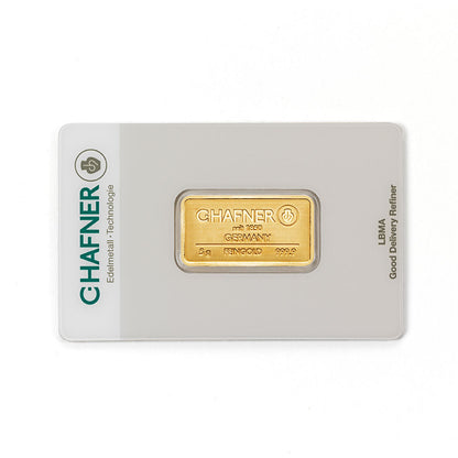 5 g Goldbarren von C.Hafner, recyceltes Feingold in Blisterverpackung mit Seriennummer