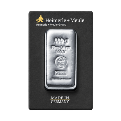500 g Silberbarren 999 von Heimerle + Meule – nachhaltiges Recycling-Feinsilber