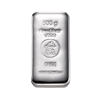 500 g Silberbarren 999 von Heimerle + Meule – nachhaltiges Recycling-Feinsilber
