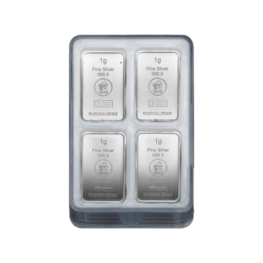 100×1 g Silbertafel aus Recycling-Feinsilber 999 von Heimerle + Meule – teilbare Feinsilber-Einheit