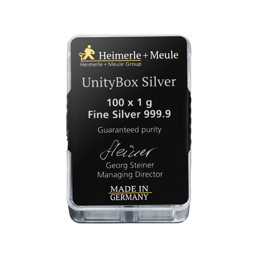 100×1 g Silbertafel aus Recycling-Feinsilber 999 von Heimerle + Meule – teilbare Feinsilber-Einheit